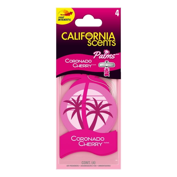 Assainisseur d’air en papier California Scents (parfum Cerise de Coronado, emballage de 4, cadeau idéal pour les fêtes et à glisser dans une chaussette