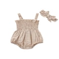 thumbnail image 1 of Baby Girls 2Pcs Summer Outfits  Sleeveless Frill Smocked Strap Romper with Headband Set, 1 of 7