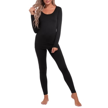 INNERSY sous-Vêtements Thermiques pour Femmes, Couche de Base Doublée en Molleton, Ensemble Haut et Bas (Moyen, Noir)