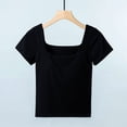 thumbnail image 2 of Plebaso Womens Square Neck T Shirts Built-In Bra Casual Going out Crop Tee Slim Plain Summer Basic Tops, 2 of 3
