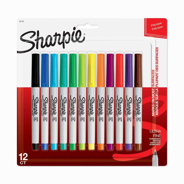 Marqueurs permanents Sharpie, pointe ultrafine, couleurs assorties, 12 unités