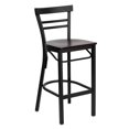 thumbnail image 1 of HERCULES Series Black Two-Slat Ladder Back Metal Restaurant Barstool - Mahogany Wood Seat, 1 of 6
