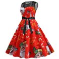 thumbnail image 1 of Fridja Mode Femmes Dentelle Ligne A Évasée Robe Vintage Bal Swing Sans Manches Imprimé Noël Xmas Robe de Fête, 1 of 9