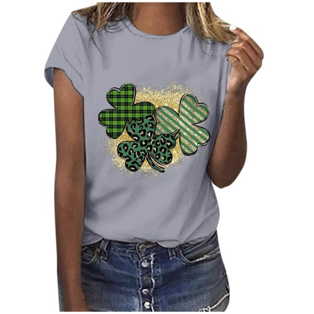 TopLLC St. Patrick's Day Patricks Day Chemises pour Femmes Hauts de Sarrau St Patricks Day Mode pour Dames St. Imprimé Léopard Manches Courtes Col Rond Chemise Femme Décontractée Ample