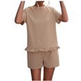 thumbnail image 1 of Birdeem Womens Spring and Summer Plain Round Neck Ruffle Short Sleeve Shorts Casual Suit, 1 of 1