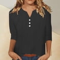 thumbnail image 1 of Babysbule Manches 3/4 pour Haut d'Été pour Femmes Col Rond T-Shirt Ample Mode Tunique à Boutons 2025, 1 of 8