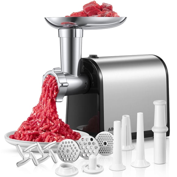 Electric Meat Grinder, Sausage Stuffer with 3 Sausage Tubes, 2 Blades, 3 Plates, 3200W Max, Meat Grinder Heavy Duty for Home Kitchen Use, Stainless S