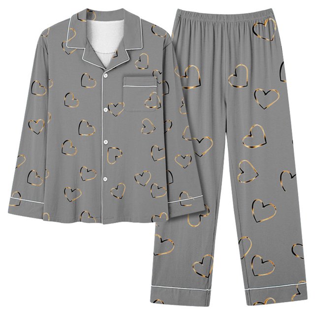 MeetoTime Pyjama d'Automne pour Femme, Ensemble 2 Pcs, Haut à Manches Longues Boutonné et Pantalon, Tenue de Nuit