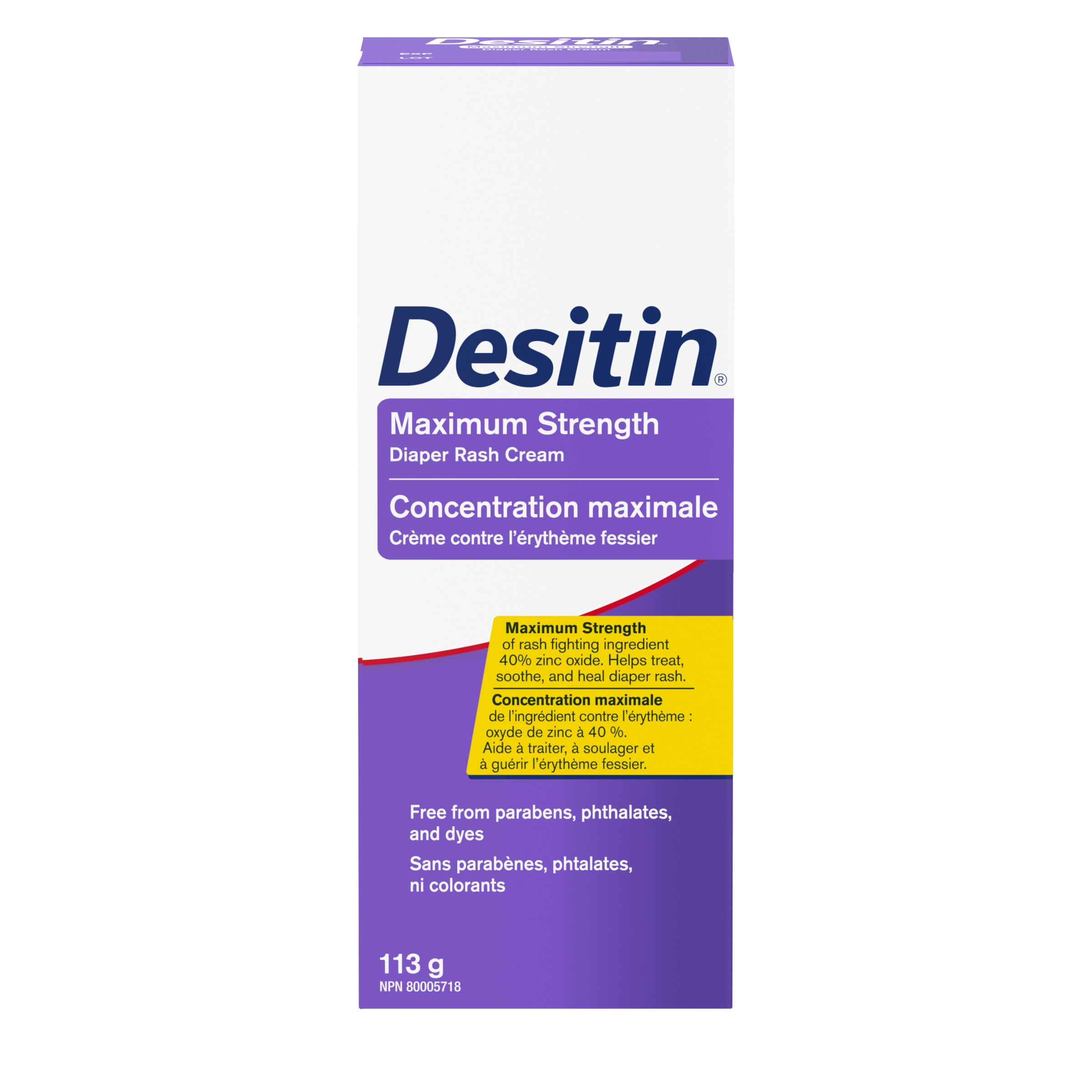 Desitin Maximum Strength Baby Diaper Rash Cream, 40% Zinc Oxide to Help Treat, Heal, and Prevent Diaper Rash, Hypoallergenic, Phthalate- & Paraben-Free Paste, 113 g