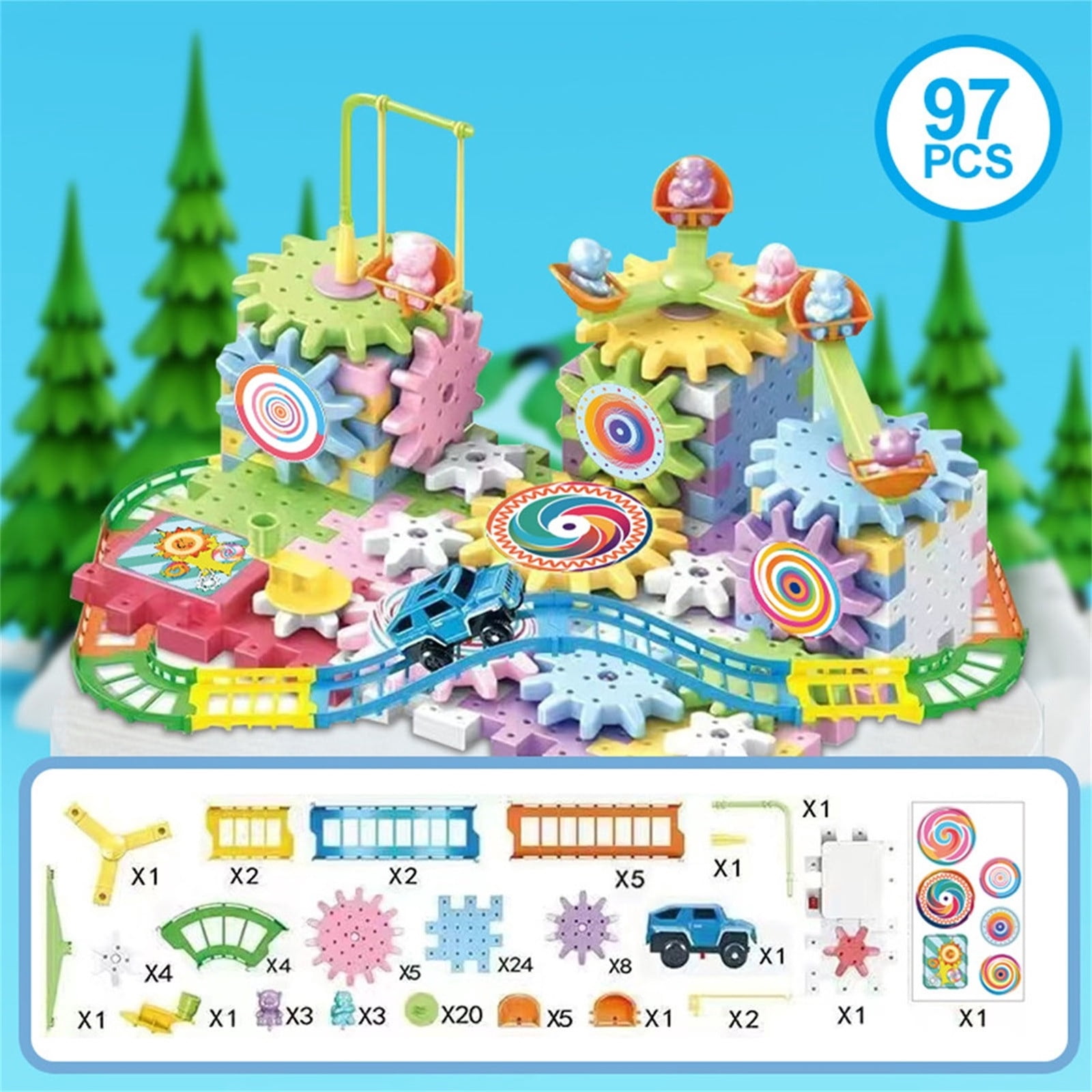 Deals Flyer Iumwxz 97pc DIY Building Block Wheel Rotating Building Block Track Car Children Puzzle Early Assembly Of Large Toys Xmas Savings! Deals Black&Friday