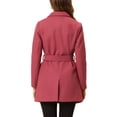 thumbnail image 3 of INSPIRE CHIC Women's Notch Lapel Double Breasted Belted Mid Length Trenchcoat M Watermelon Red, 3 of 7