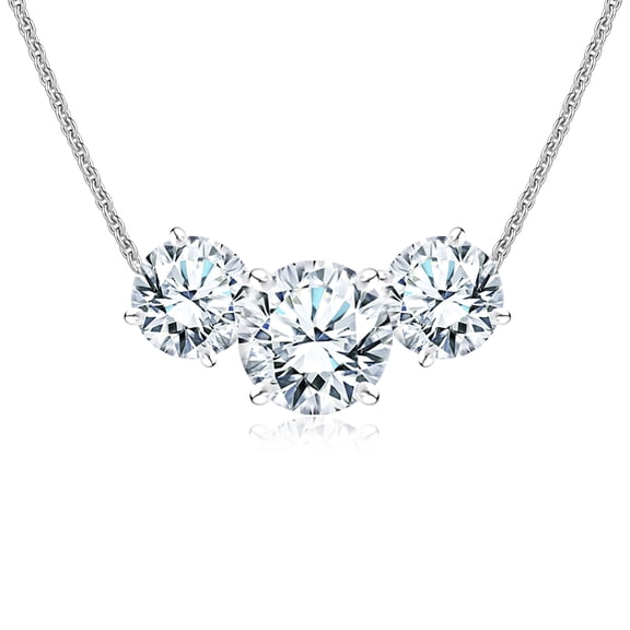 JeenMata 1 Carat Lab Grown Diamond Pendant Necklace - Round Cut Three Stones Pendant in White Gold Plating