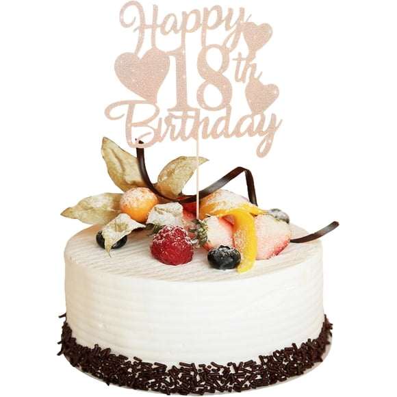 Happy 18th Birthday Cake Topper, Gold Glitter 18th Birthday Cake Decorations, 18th Birthday Decorations for Boys and Girls Themed Party Birth Anniversary Party Supplies