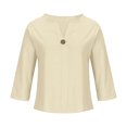 thumbnail image 3 of RXIRUCGD Mode Femmes Manches Longues Couleur Unie Confortable Respirant T-Shirt à Col en V Hauts, Beige, Taille : 3TG, 3 of 8