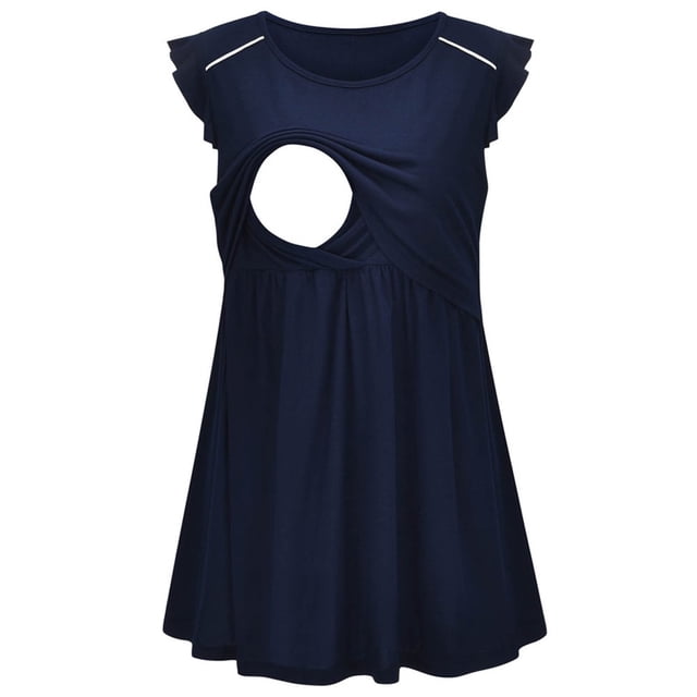 Vêtements de Grossesse Offres de l'Action de Grâce Liquidation Été Vêtements de Maternité pour Femmes Col Rond Manches Courtes Volants Pli Hauts de Grossesse