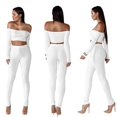 thumbnail image 3 of Mode 2PCS Femmes hors Épaule Crop Tops + Pantalon Fendue Tenue Décontractée Vêtements de Sport, 3 of 5