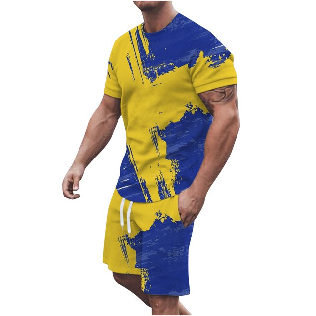 Pantalons Courts pour Hommes T-Shirt Col Rond Décontracté Imprimé 3D Blouse à Manches Courtes et Ensemble de Pantalons