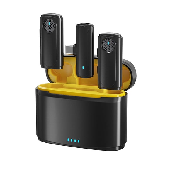 yeacher 2.4G Wireless Dual Microphone System with Charging Case, 20m Range, Type-C Compatible, Omnidirectional Lapel Mics, 1 Receiver + 2 Transmitters, Built-in Battery, 6-8 Hours Operation