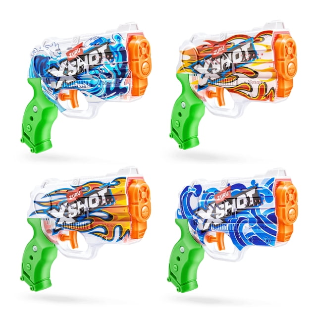 Pistolet à eau Nano à remplissage rapide et décorations X-Shot (ensemble de 4)