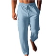 thumbnail image 2 of Pants for Men, Mens Fashion Drawstring Elastic Waist Solid Color Casual Length Pants, 2 of 6