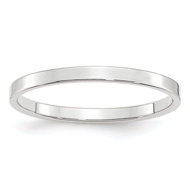 10K White Gold 2mm Light Weight Flat Band Size 5