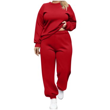 Erwazi Survêtement Grande Taille pour Femmes, Col Rond Décontracté, Chandail à Manches Longues et Ensemble de Joggers à Cordon, Tenue de Sport 2 Pcs avec Poches