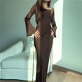 thumbnail image 4 of Maxi Dresses for Women Elegant Classy Fall Long Bell Sleeve Ruched Bodycon Fitted Cocktail Party Slit Dress Brown XL, 4 of 8