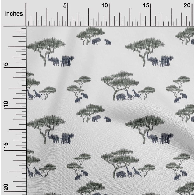 oneOone Georgette Viscose Fabric Tree & Animals Ikat Print Sewing Fabric BTY 42 Inch Wide