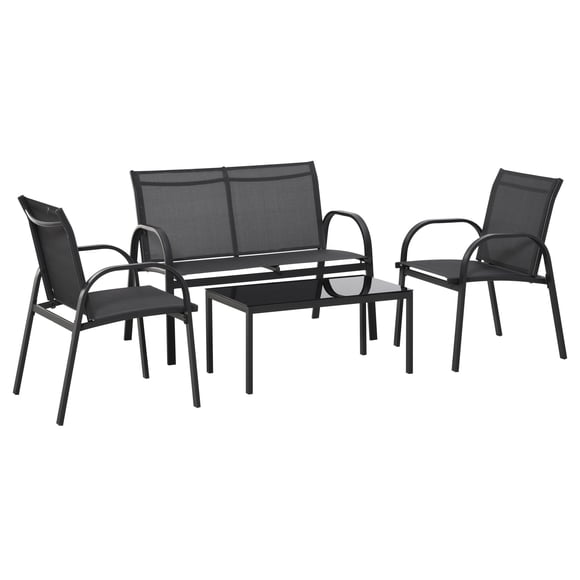 Outsunny Ensemble de Mobilier de Patio 4 Pcs, Ensemble de Conversation de Jardin avec Causeuse, Fauteuils Simples et Table Basse pour Cour Arrière, Bord de Piscine, Balcon