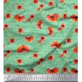 thumbnail image 1 of Soimoi Green Modal Satin Fabric Text & Poppy Floral Print Sewing Fabric Yard 42 Inch Wide, 1 of 3