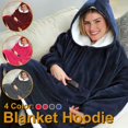 thumbnail image 4 of New Blanket Sweatshirt Lining Plush Comfy Fleece Oversized Hoodie Pocket Blue, 4 of 6