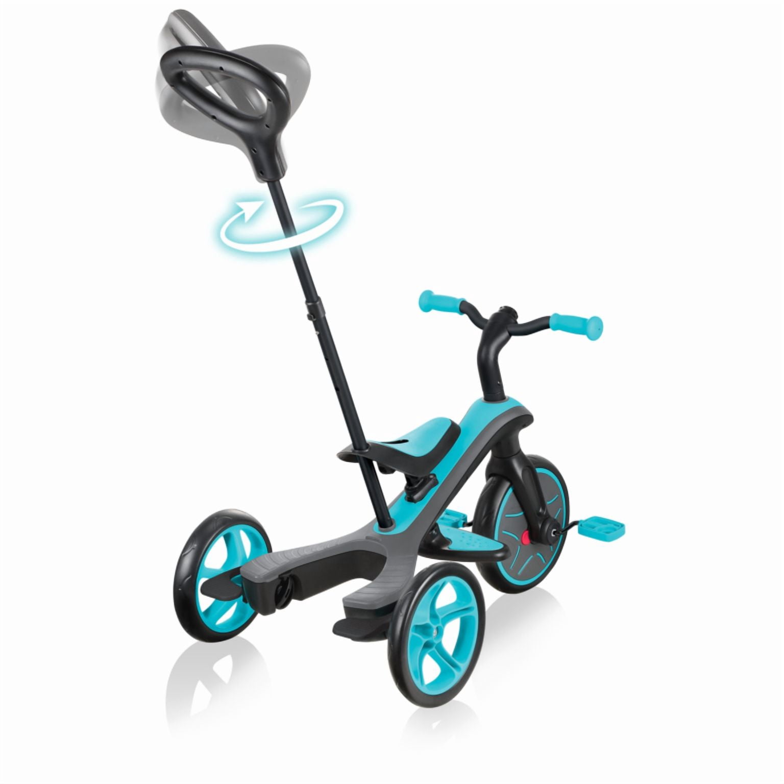 Globber Tricycle 4-en-1 Explorer (Turquoise) – 1 Unité, se transforme d’un tricycle assisté avec poignée en draisienne pour tout-petits