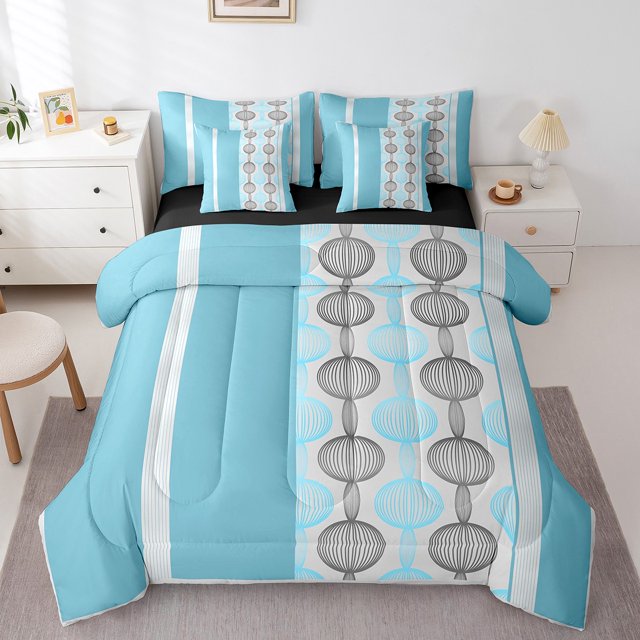 Erosebridal Ensemble de Literie Géométrie Abstraite Format Double, Ensemble de Lit Cercle en Spirale, Décor Tourbillon Moderne, Réversible 7 Pcs