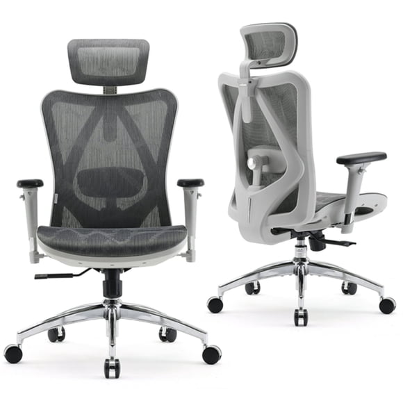 SIHOO M57 Ergonomic Office Chair Mesh High Back Desk Chair Computer Chair with Headrest, Armrest and Lumbar Support,300lb,Light Gray