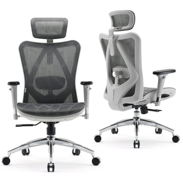 SIHOO M57 Chaise de Bureau Ergonomique en Maille, Dossier Haut, Chaise d'Ordinateur avec Appuie-Tête, Accoudoirs et Soutien Lombaire, 300 Lb, Gris Pâle