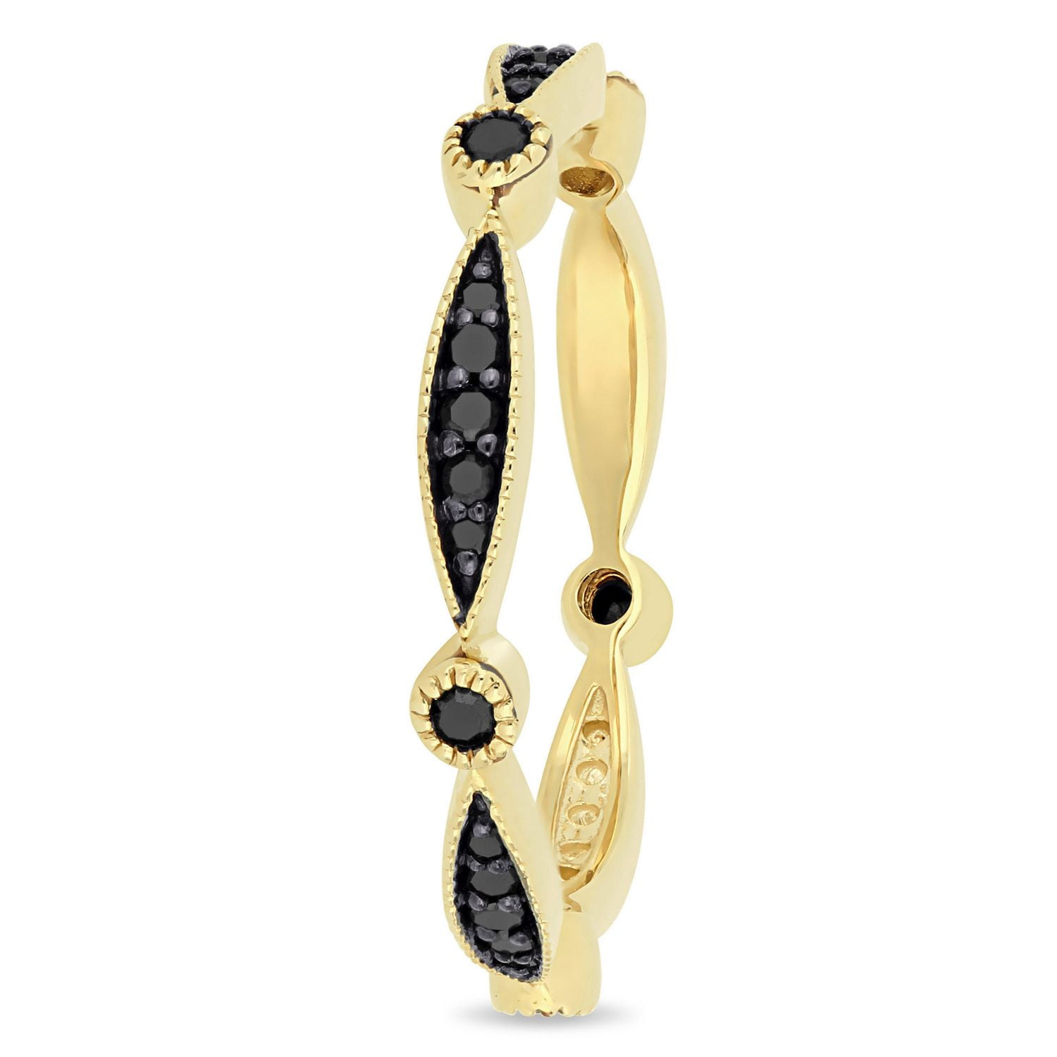 Bague d'anniversaire de style éternité Asteria avec diamants noirs 1/4 CT poids total, en or jaune 10K