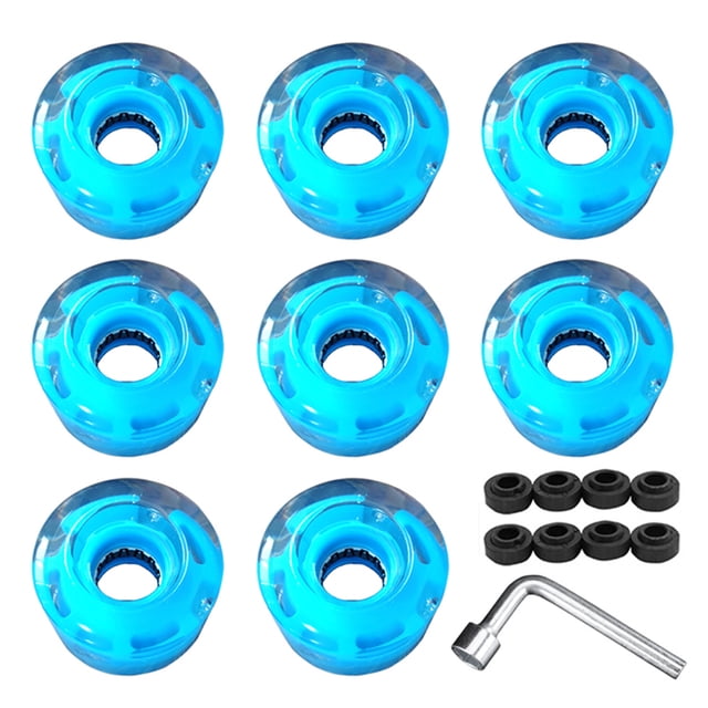 8 Pcs Roues de Planche à Roulettes, Roues de Remplacement Lumineuses à DEL, Ensemble de Roues de Longboard, Roue Coussin en PU 78A pour Long Board, Patinage à Double Rangée et Accessoires de Planche à Roulettes