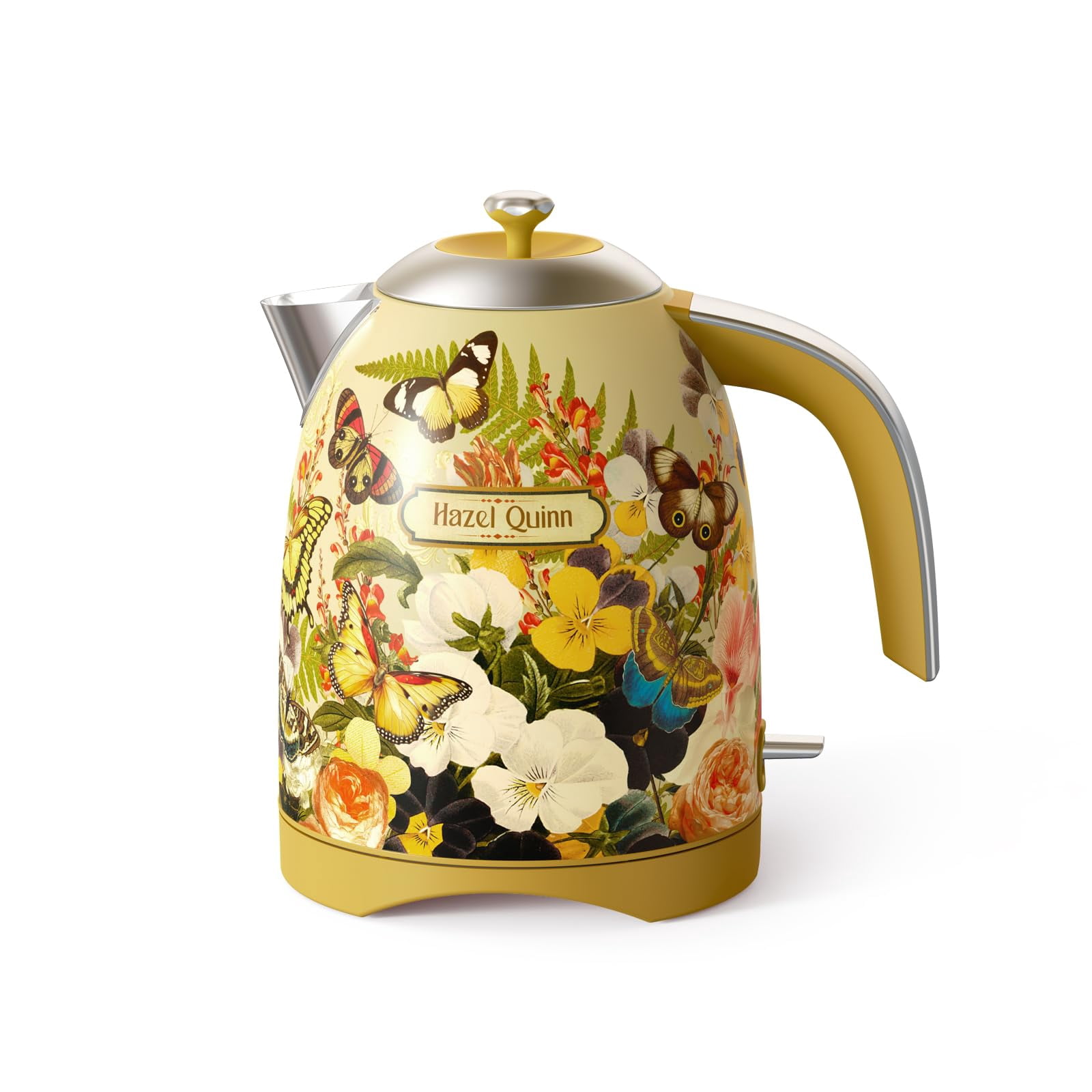 Hazel Quinn X Eduardo Recife Collaboration Electric Kettle - 1.7 Liters (57oz) Stainless Steel Water Kettle, BPA-Free Interior, 1200W Fast Boiling, C