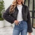 thumbnail image 4 of LSLJS Womens Ladies Warm Faux Furry Long Coat Jacket Winter Solid V-neck Outerwear, 4 of 8