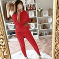 thumbnail image 4 of PVCS Womens Solid Color Off Shoulder Long Sleeve Cable Knitted Warm Two-Piece Long Pants Sweater Suit Set, 4 of 6