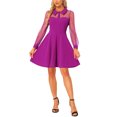 thumbnail image 2 of INSPIRE CHIC Robe de Soirée Rétro pour Femme à Col Plat, en Maille Transparente, Manches Lanterne Évasées, Coupe Ajustée, Violet, TG, 2 of 5