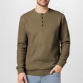 thumbnail image 1 of Mens Button Up Shirts Long Sleeve Waffle Knit Crewneck T-Shirt Casual Solid Color Pullover Henley Tops, 1 of 8