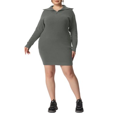 GRACE & GRANDEUR Robe Chandail Grande Taille pour Femmes en Tricot à Manches Longues avec Fermeture Éclair au Col, Chandail à Enfiler, Robes Chandail Courtes