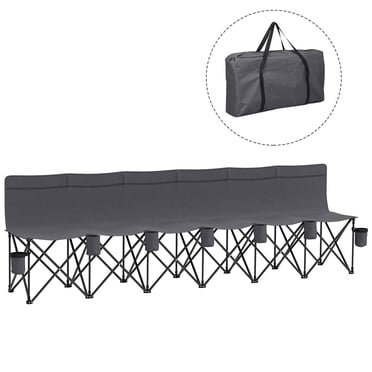 Outsunny Chaise de Camping Pliante 6 Places avec Porte-Gobelet pour le Camping, Gris Foncé