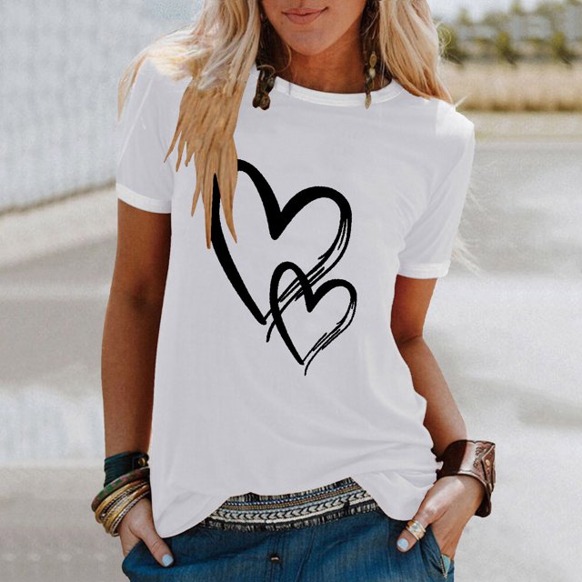 SMihono Hauts pour Femmes Été Décontracté Mode Féminine Décontracté Imprimé Col Rond Ample Manches Courtes T-shirt Pull Oversize T-shirt pour Femmes 2023
