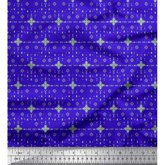 Soimoi Blue Viscose Chiffon Fabric Aztec Geometric Fabric Prints By Yard 42 Inch Wide