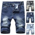thumbnail image 1 of Jovati Denim Trunks for Men, Ripped Distressed Washed Stretch Cotton Short Shorts with Cut-Off Hem and Classic Biker Fit, 1 of 10