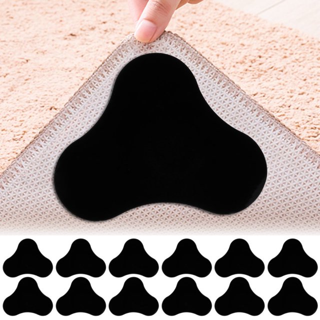 12Pcs Non Slip Rug Gripper Anti-slip Carpet Gripper Reusable and Washable Rug Pad Gripper Strong Sticky (Black/White)