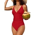 thumbnail image 1 of Charmo Womens V Neck One Piece Swimsuits Ruched Tummy Control Monokini Bathing Suits, 1 of 6