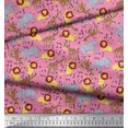 thumbnail image 3 of Soimoi Pink Poly Georgette Fabric Lion,Giraffe & Elephant Kids Decor Fabric Printed BTY 52 Inch Wide, 3 of 3